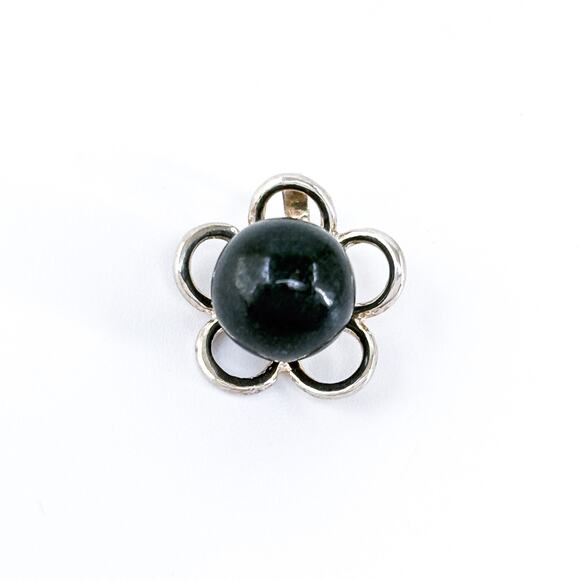 Vintage Sterling Silver 925 Black Pearl Flower Pendant - Picture 2 of 7